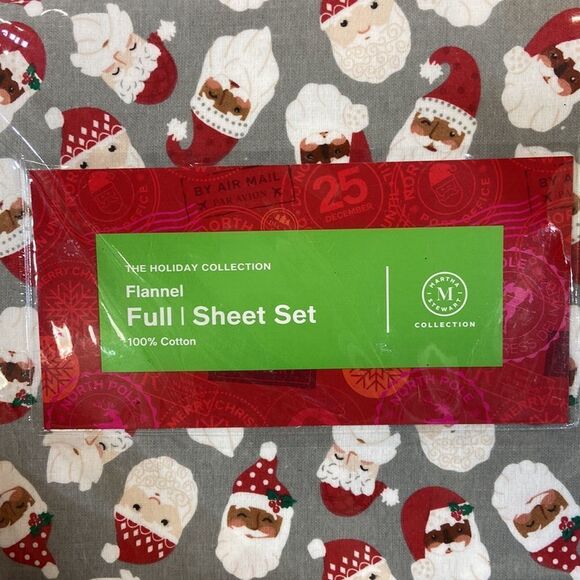 Martha Stewart Collection Printed Cotton Flannel 4-Pc. F Dear Santa, Full - Picture 1 of 5
